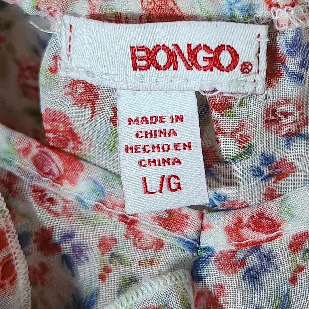 BONGO Prairie Style Sheer Floral Roses Ruffled Top Sz L - Picture 11 of 13
